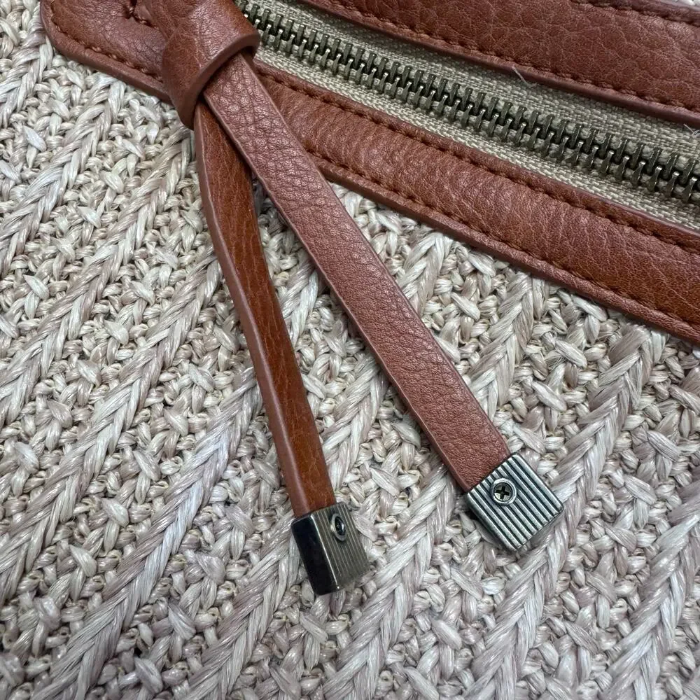 Anthropologie Urban Originals Oversized Woven Raffia Straw Handbag LeatherPocket